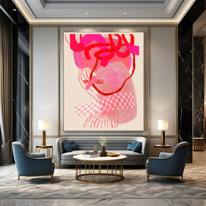 “Pink and Red Abstract Forms” - Modern Abstract Painting CT2000