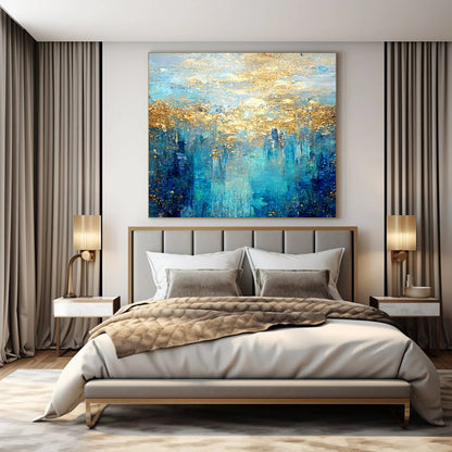 “Blue - Gold Ethereal Forest” – Textured Abstract Landscape CT1015