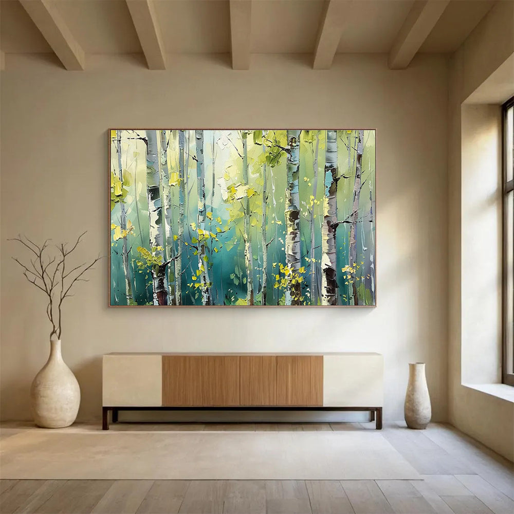 Sunlit Birch Forest Painting On Canvas DKH670