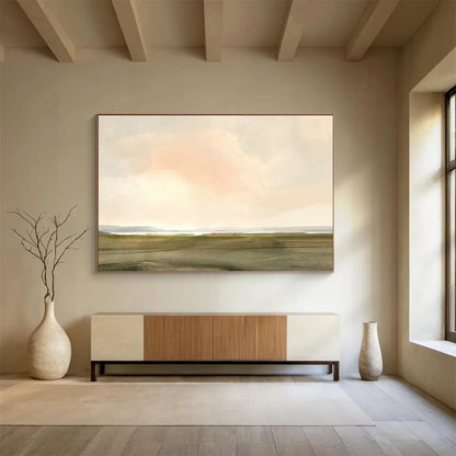 “Soft Pastel Landscape with Pink Clouds” Scenic Oil Painting On Canvas DLZ121