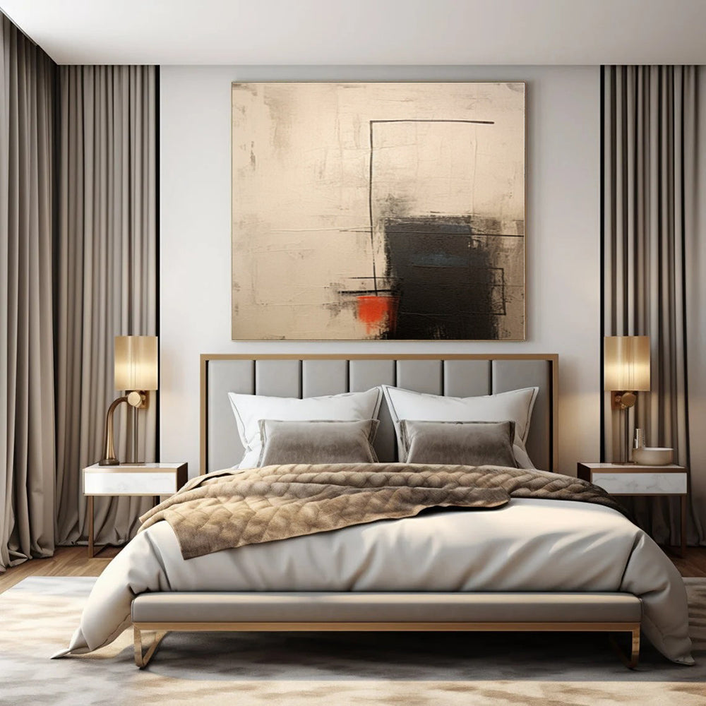 Linear Abstraction in Neutrals & Red - Abstract Geometric Oil CT1291