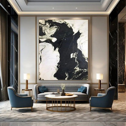 “Textured Black & White Impasto” - Monochromatic Textured Abstract Painting DKH1047