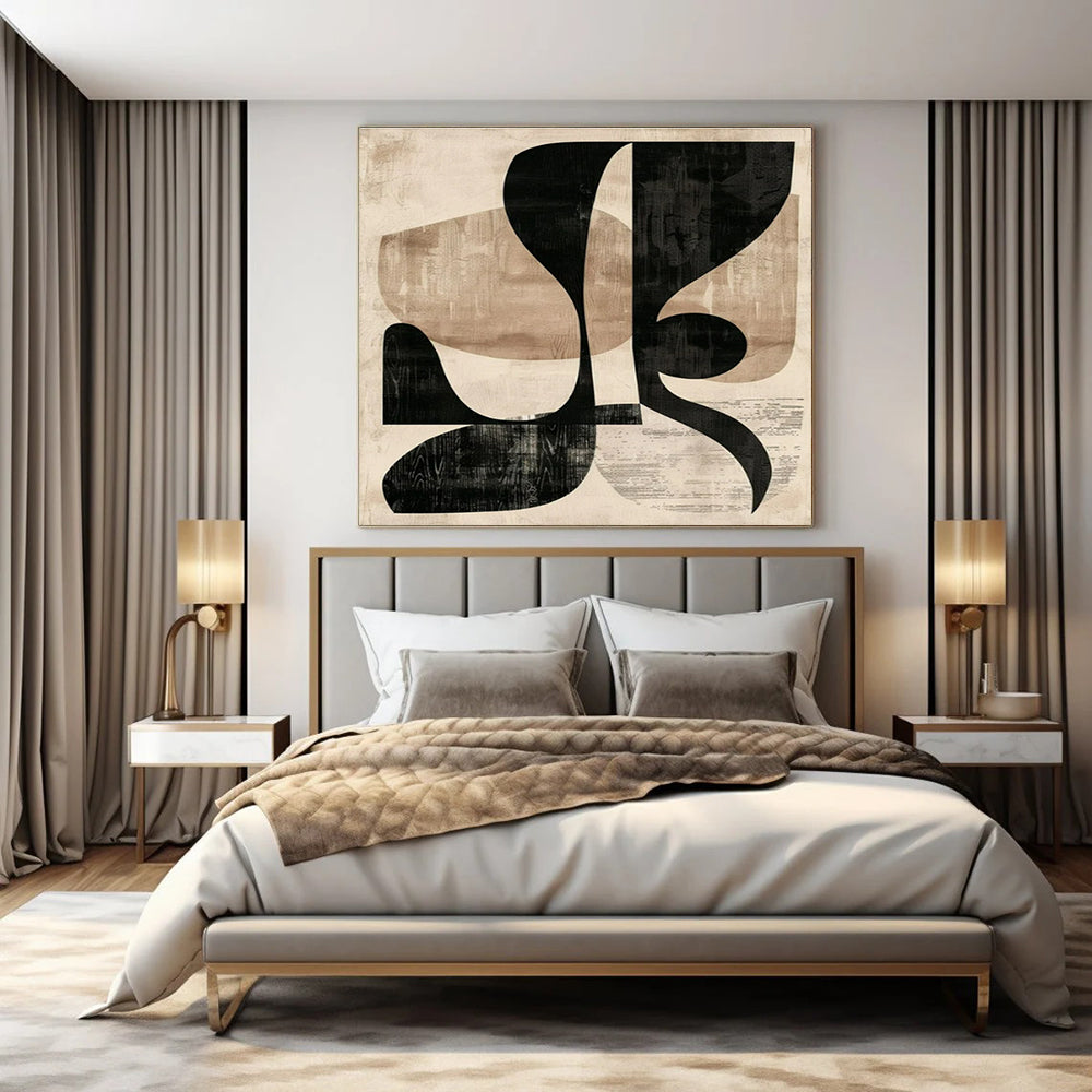 Beige - Black Abstract Shapes - Modern Abstract Collage - like Painting CT1420