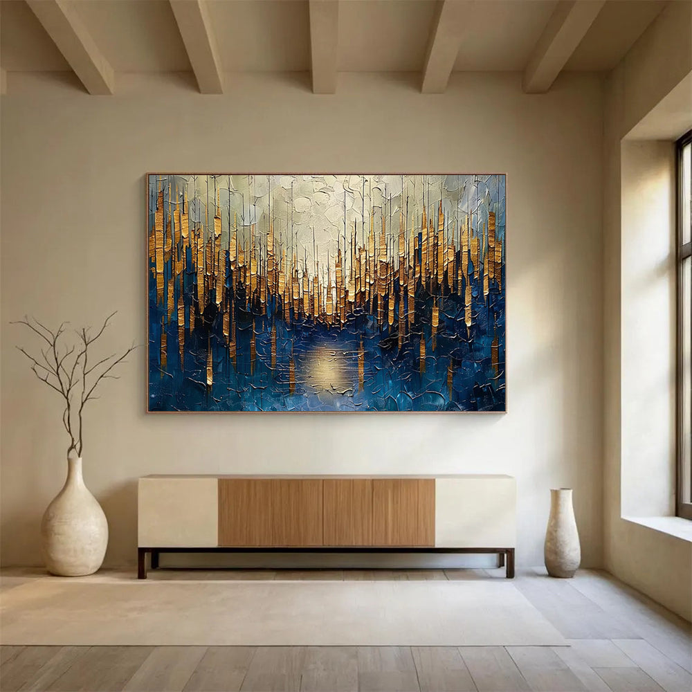 “Golden Forest Reflection” Landscape - inspired Textured Painting On Canvas DLZ157