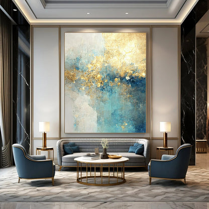“Blue - Gold Abstract Landscape” - Abstract Expressionist Painting On Canvas DTP077