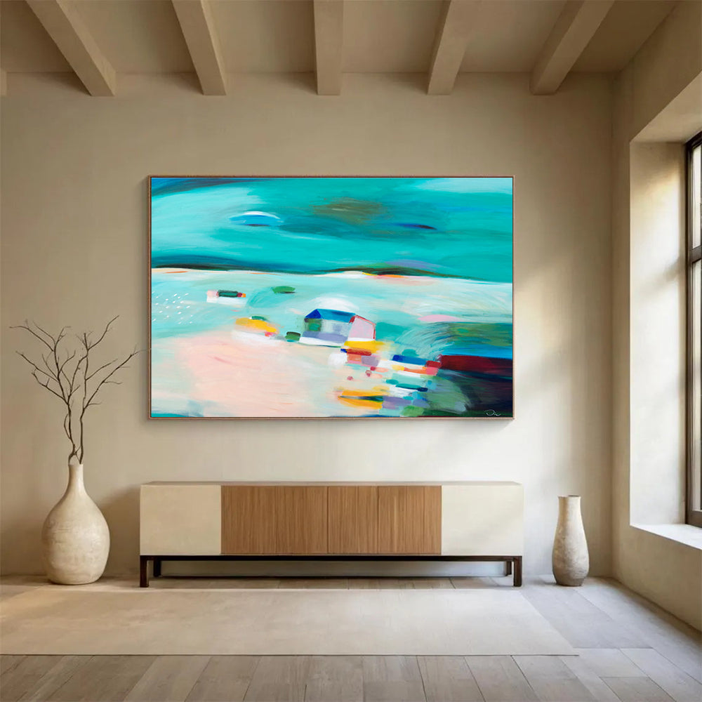 Abstract Coastal Scene - Soft Hues and Dreamy Forms Painting On Canvas DKH058