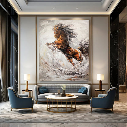 Dynamic Rearing Horse in Abstract Brushstrokes - Equine Painting On Canvas DKH1431