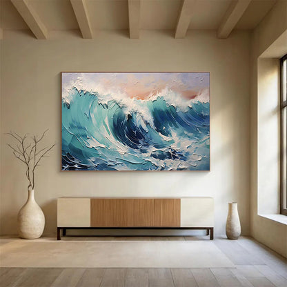 Impasto Ocean Waves at Sunset Painting On Canvas DKH679
