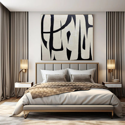 “Black - White Bold Linear Forms” – Graphic Abstract Painting CT1133