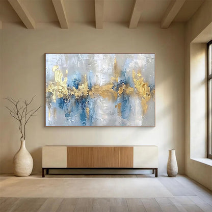 “Blue, Gold, Abstract ‘Coastal Glamour’” - Textured Abstract Painting On Canvas DLZ046