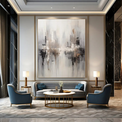 “Neutral Cityscape Abstraction” - Abstract Cityscape Painting On Canvas DTP122