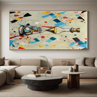 Colorful Geometric Splash with Bottle - Hourglass, “Time in a Kaleidoscope” - Pop - Abstract Mixed - Media Painting CT0718