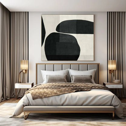 Black & White, Curved Shapes - "Monochrome Curves" - Abstract Ink Painting CT1448