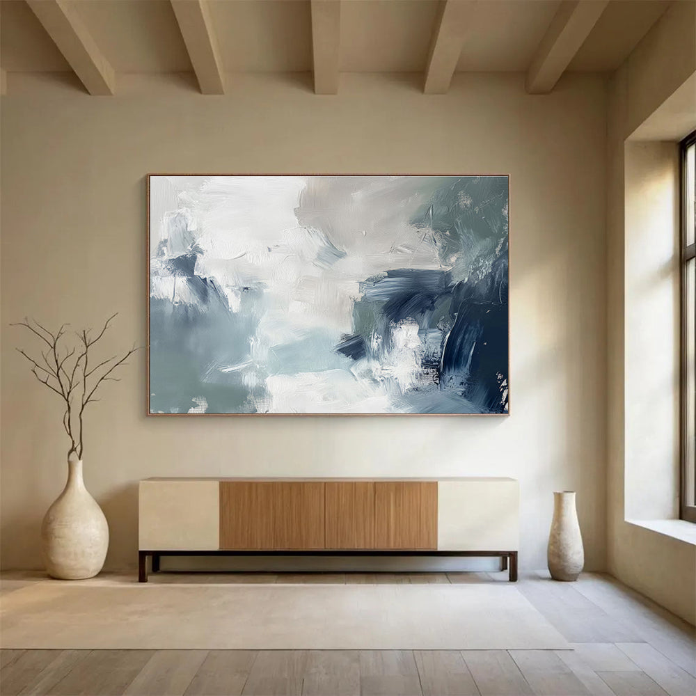 Cool Tones Fusion Blue Gray Abstract Layers Painting On Canvas DKH236