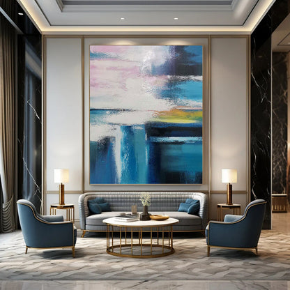 “Pink - Blue - White Colorful Abstract” Painting On Canvas DKH1232