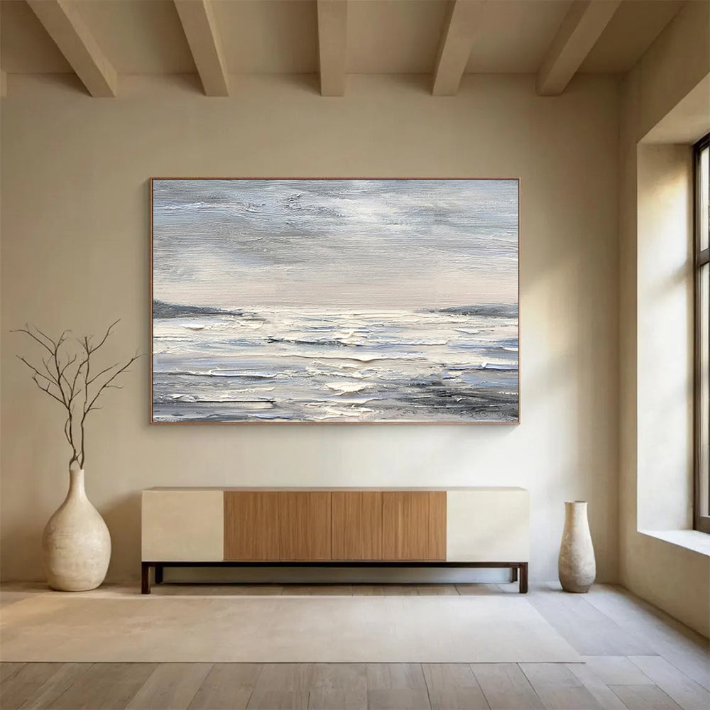 Monochromatic Seascape - Abstract Seascape Painting On Canvas DKH630