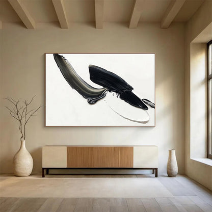 Dynamic Black & Gray Strokes - White, Black & Gray Abstract Painting On Canvas DKH910