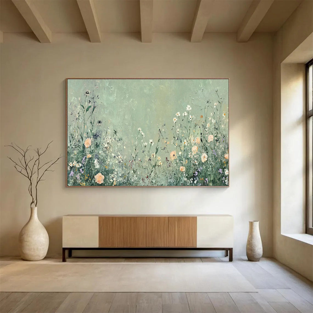 Wildflower Meadow On Green Background Painting On Canvas DKH668