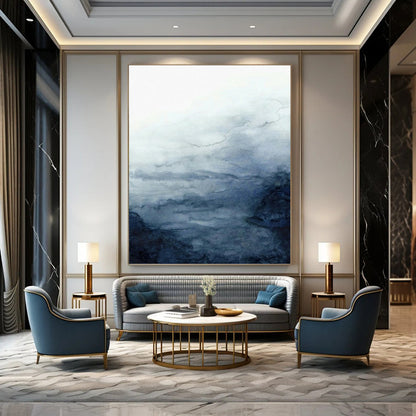 “Soft Blue - Gray Watercolor Skies” - Blue, Gray & White Abstract Sky Painting On Canvas DKH0939