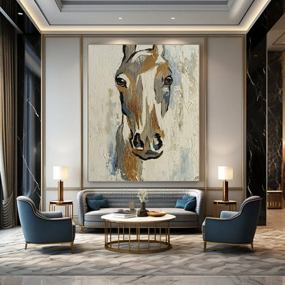“Gilded Equine Glimpse” - Gold - Accented Horse Head Painting On Canvas CT2186