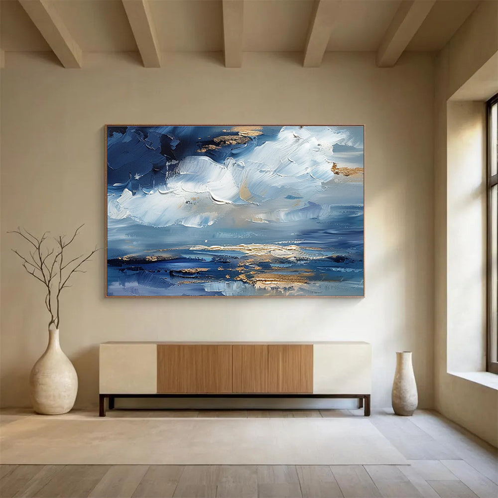 Blue - Gold Sky And Sea Painting On Canvas DKH684