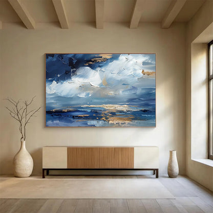 Blue - Gold Sky And Sea Painting On Canvas DKH684