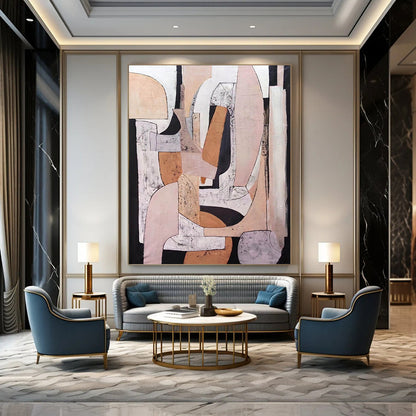 “Neutral Geometric Abstraction” - Beige, Gray, Black Abstract Painting On Canvas DTP252
