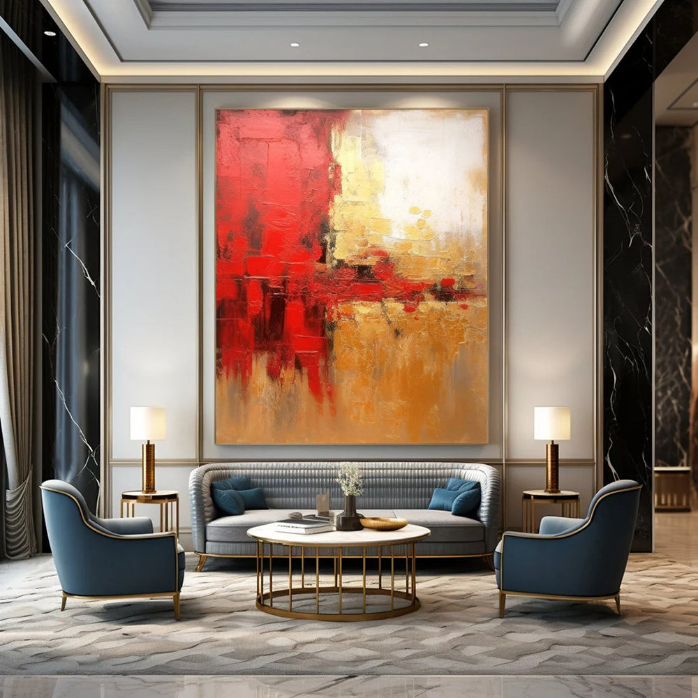 “Red - Gold Abstract Clash” - Abstract Expressionist Painting On Canvas DTP069