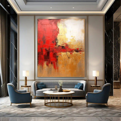 “Red - Gold Abstract Clash” - Abstract Expressionist Painting On Canvas DTP069