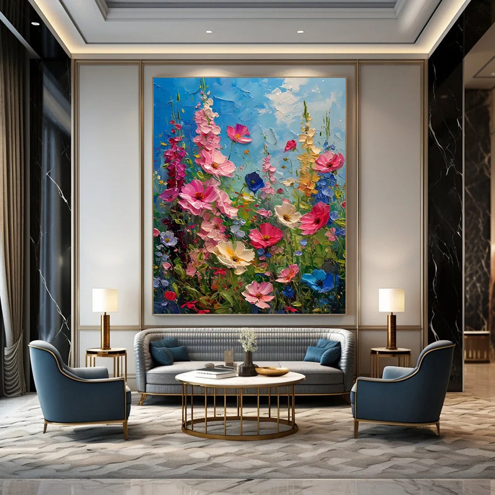 “Vibrant Flower Field Impasto” - Colorful Thick - Textured Flower Field Painting On Canvas DKH1594