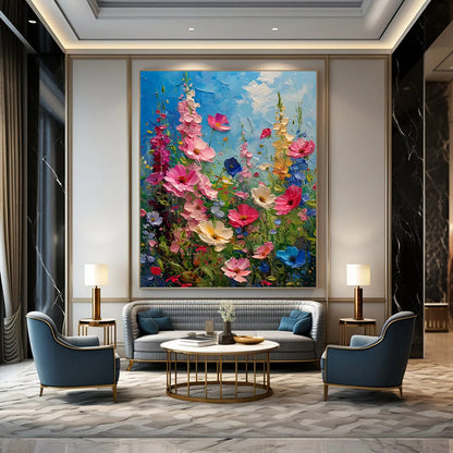 “Vibrant Flower Field Impasto” - Colorful Thick - Textured Flower Field Painting On Canvas DKH1594