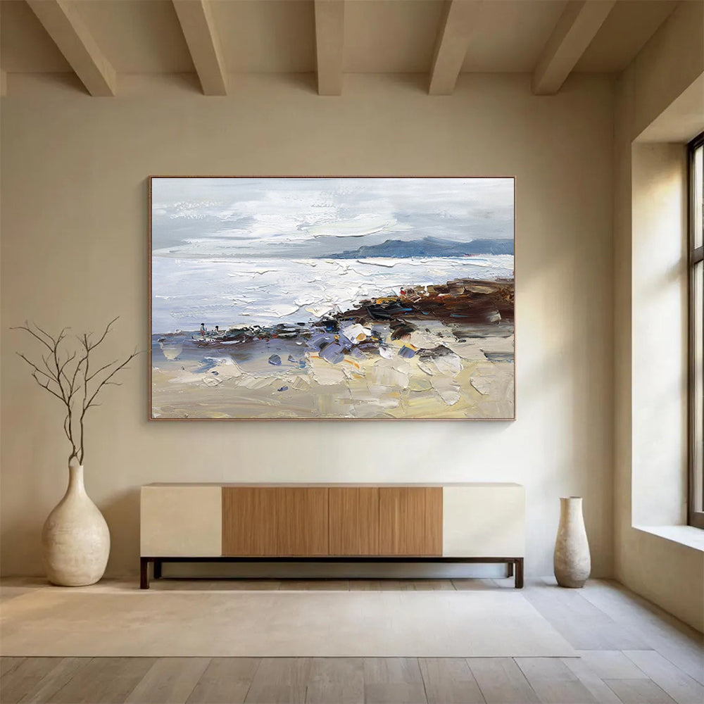 Textured Coastal Scene - Impasto Seascape Painting On Canvas DKH634