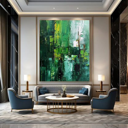 “Vibrant Green Abstract Layers” - Expressionist Textured Painting On Canvas DTP012