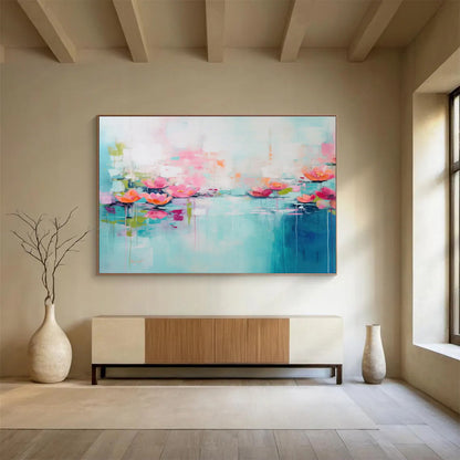 “Blush Lotus Pond” Impressionist - Inspired Oil Painting On Canvas DKH493