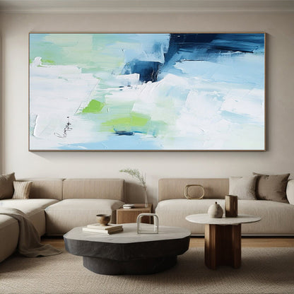 Blue, Green & White Abstract Strokes, “Fresh Breeze” - Impasto Abstract Painting CT0769