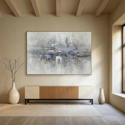 “Gray & Blue Misty Reflection” Abstract Landscape Painting On Canvas DKH349