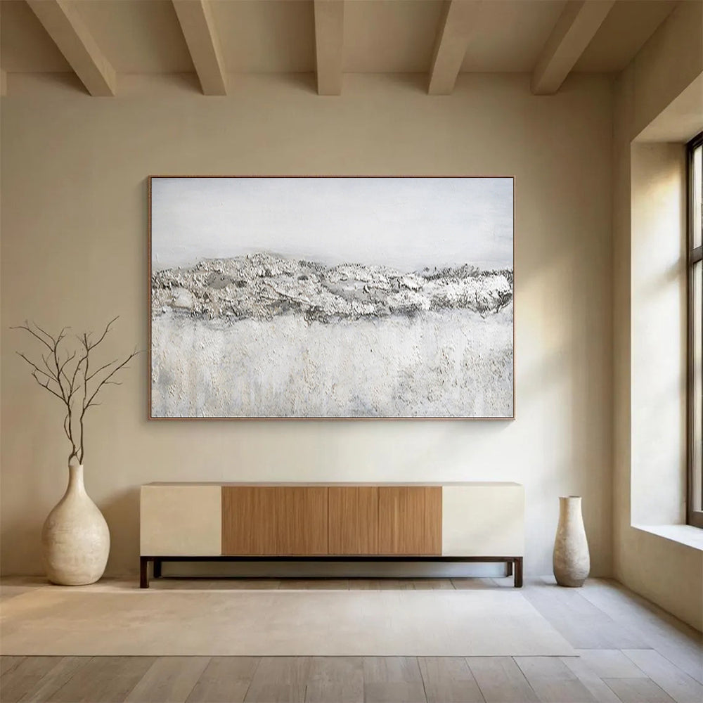 “Textured Gray Horizon” - Gray & White Minimalist Abstract Painting On Canvas DLZ260
