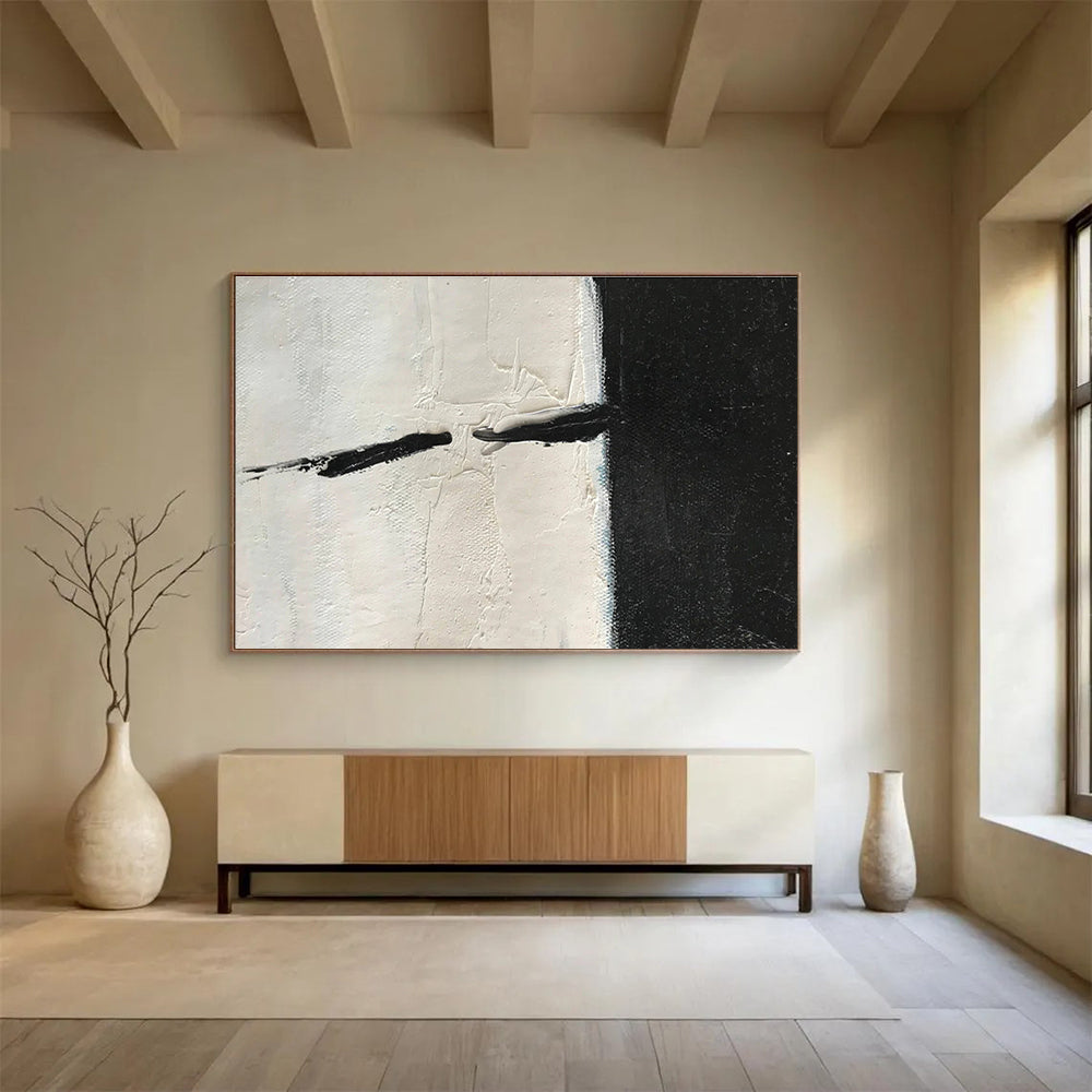 Bold Divide Black and White Textured Abstract Painting On Canvas DKH177