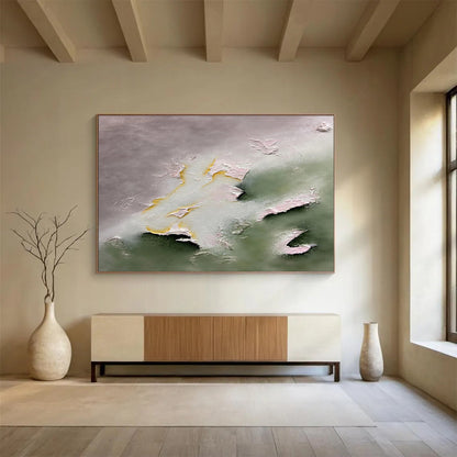 Pastel Textured Clouds - Gray, Green & Yellow Abstract Painting On Canvas DKH918