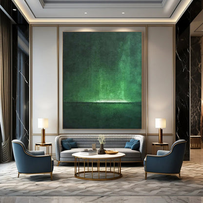 “Emerald Light: Abstract Nocturne” - Textured Monochrome Acrylic on Canvas CT1891