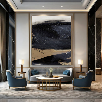 “Dark Abstract Terrain” - Black and Brown Abstract Painting On Canvas DTP203