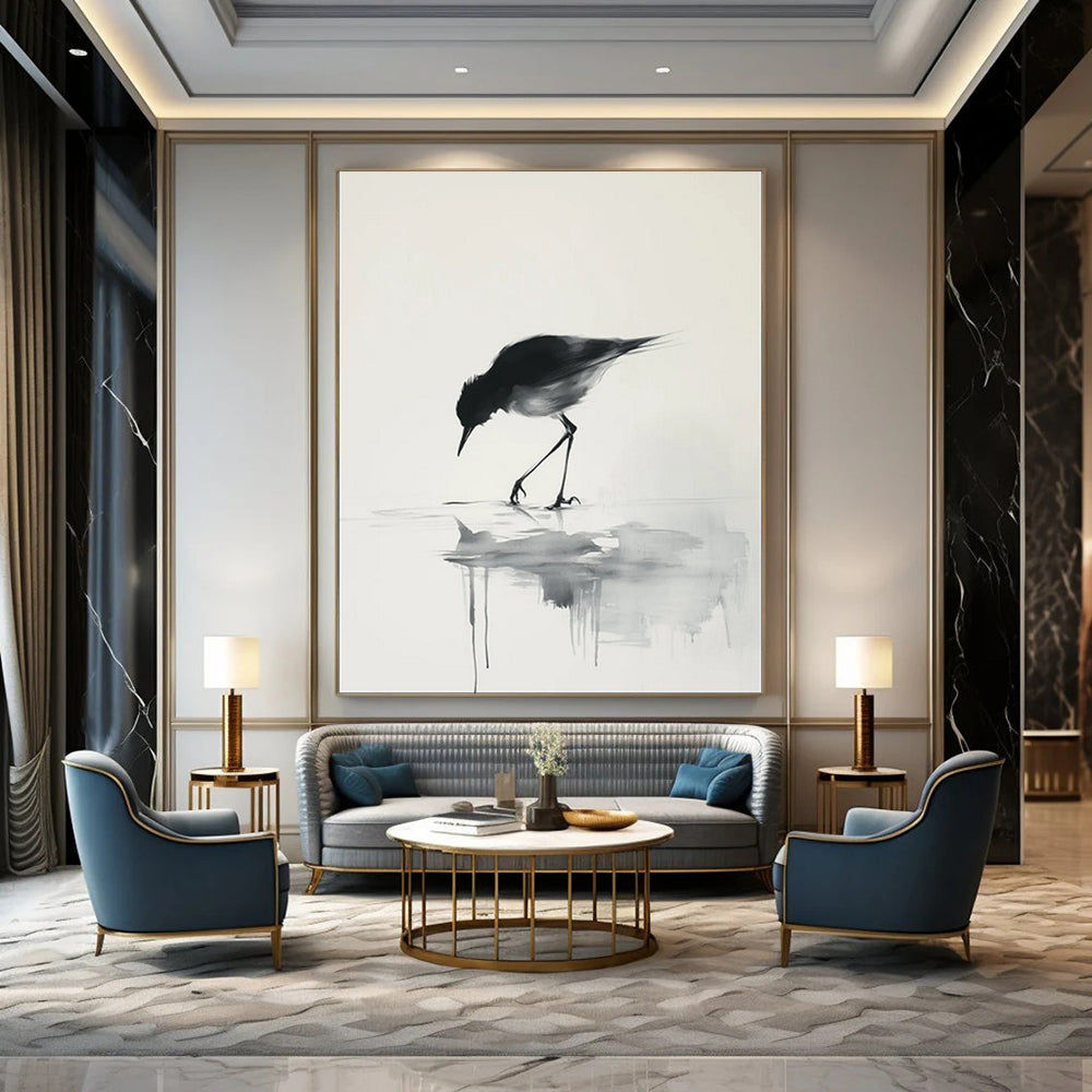 “Ink Wash Bird Reflection” - Traditional Chinese Ink Art CT1932