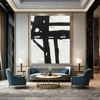 “Black - White Geometric Boldness” - Minimalist Abstract Painting On Canvas DTP148