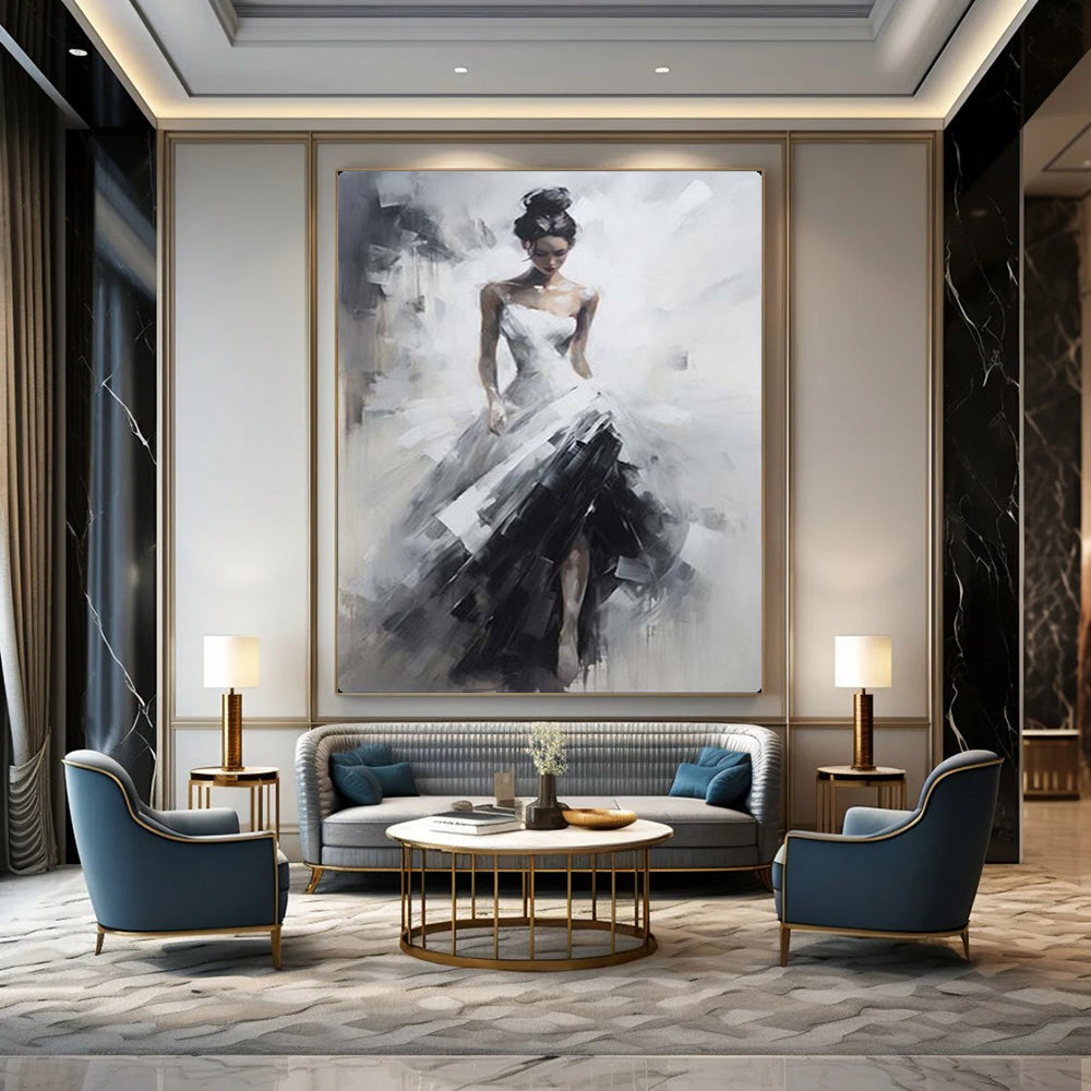 “Monochrome Graceful Bride” – Impressionistic Figure Oil Painting On Canvas CT2133