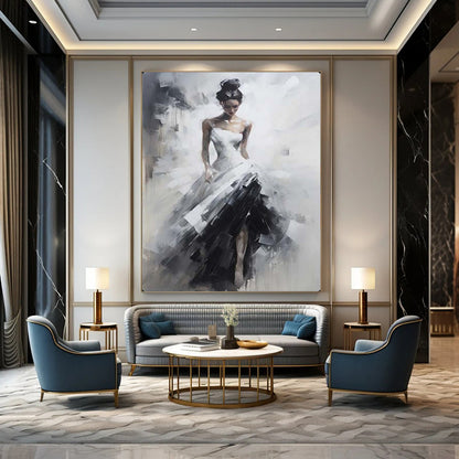 “Monochrome Graceful Bride” – Impressionistic Figure Oil Painting On Canvas CT2133