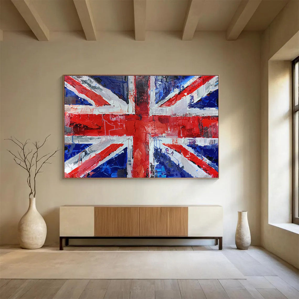 Textured Union Jack “Patriotic Palette Knife” Painting On Canvas DKH120