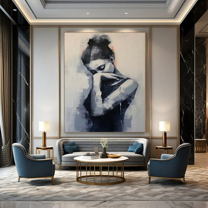 “Contemplative Figure: Monochromatic Abstract Portrait” - Modernist Figurative Acrylic on Canvas CT1910