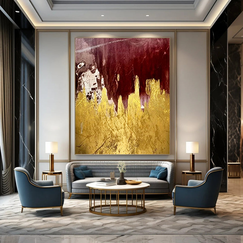 Burgundy and Gold Abstract Fields - Abstract Painting On Canvas DKH1336