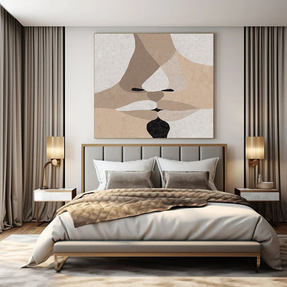 “Beige - Brown - Black Abstract Faces” – Geometric Portrait Art CT1157