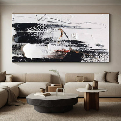 “Black - White - Red Textured Abstraction” ，Abstract Acrylic Painting CT0801